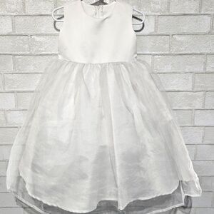 David's Bridal Flower Girl Dress 4T White Satin Tulle Wedding Communion